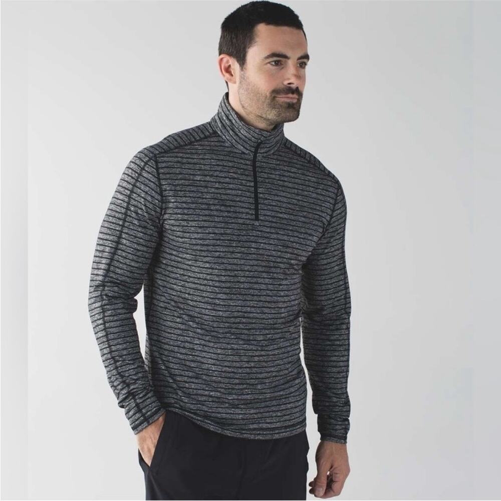 Lululemon Surge Warm‎ 1/2 Zip Jacket in Raven Stripe Black Heathered Black Sz M